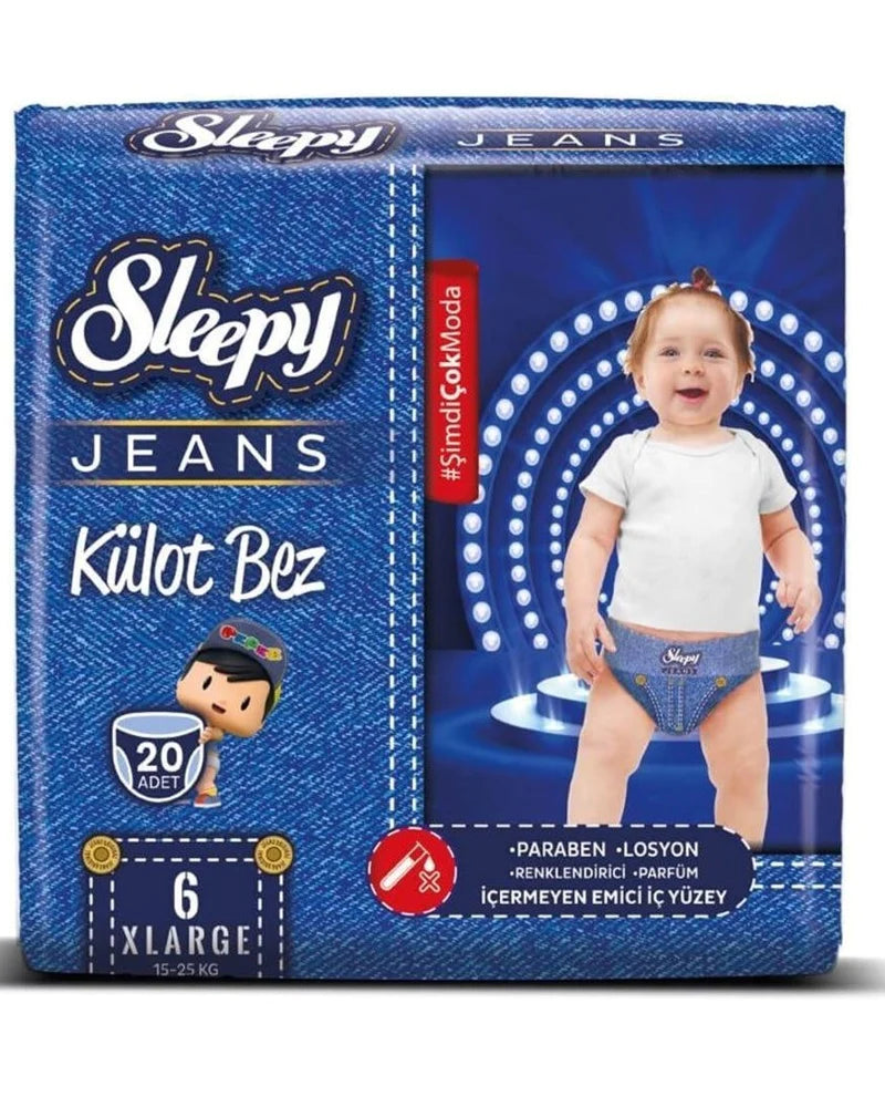 SLEEPY Natural couches culottes JEANS d'apprentissage hypoallergénique XL, Paquet de 20