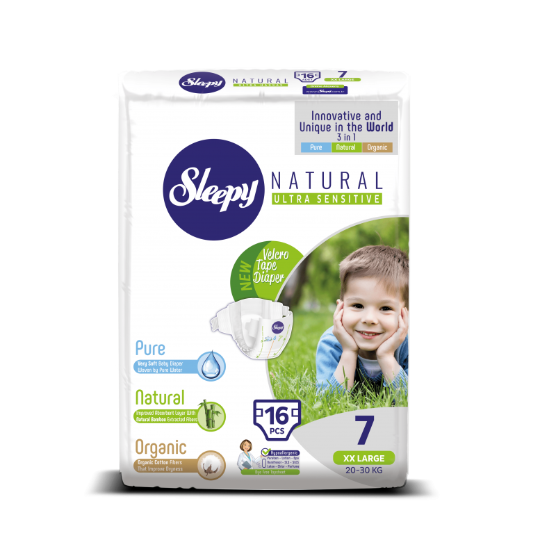Sleepy Natural Bambou couches XX-Large Taille 7 – (20-30 kg) 16 pièces