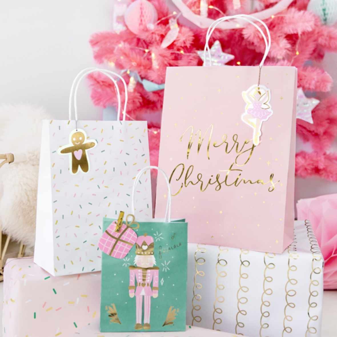 3 sacs cadeau rose et vert Noël