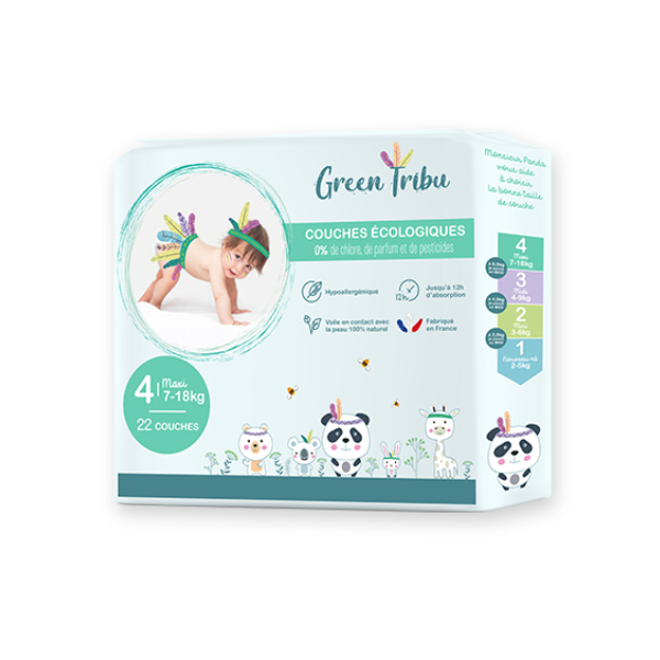 GREEN TRIBU couche bebe maxi t4 7-18kg x22