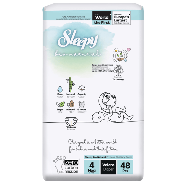 Sleepy BIO Natural Culottes Double Jumbo Maxi T4 - 7-14 kg, Paquet de 48