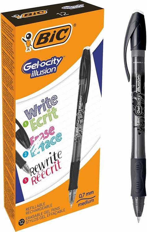 BIC Gel-ocity Illusion Stylos Gel Effaçables Pointe Moyenne (0,7 mm) - Noir