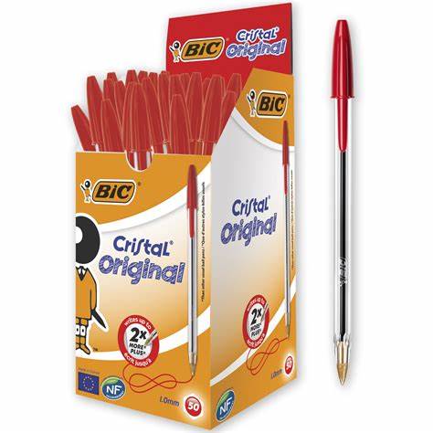 BIC Cristal - 50 Stylos à bille - rouge - 1 mm