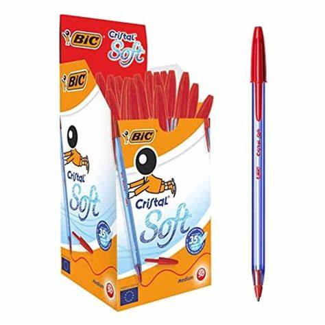 BOITE DE 50 STYLO BIC CRISTAL SOFT / ROUGE