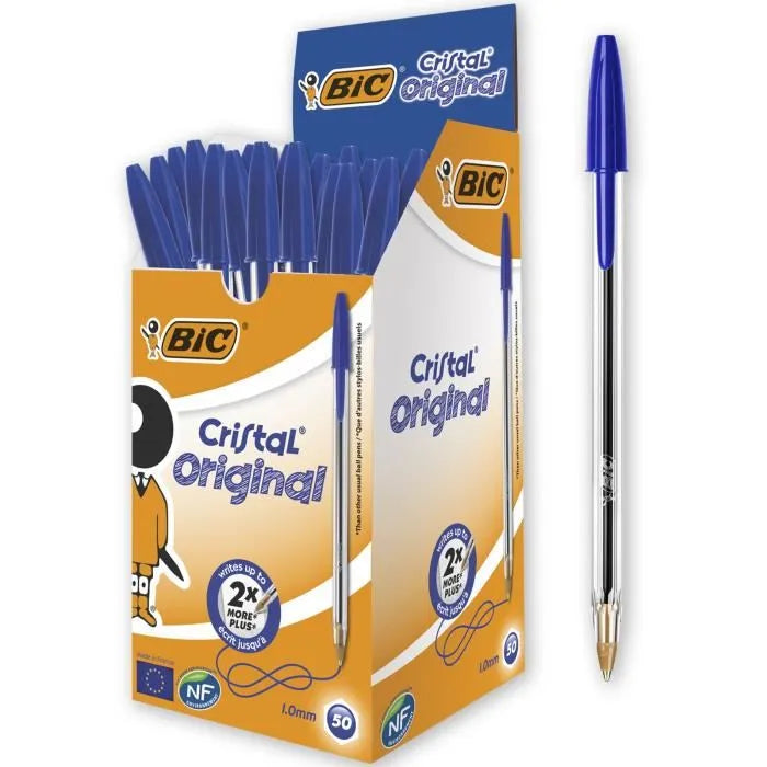 BIC Cristal Original Stylos-Bille Pointe Moyenne (1,0 mm) - Bleu, Boîte de 50
