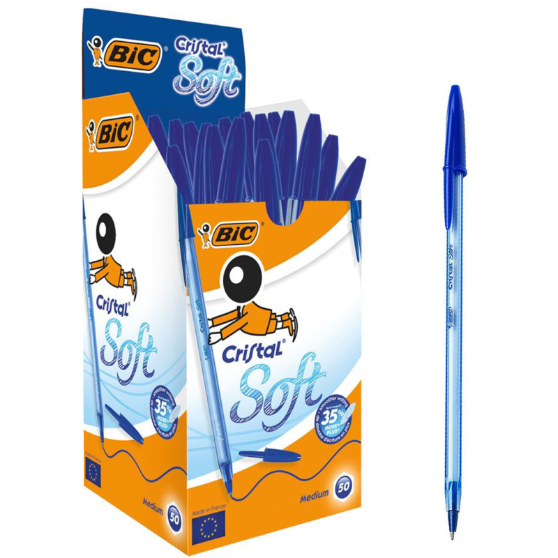 BOITE DE 50 STYLO BIC CRISTAL SOFT / BLEU
