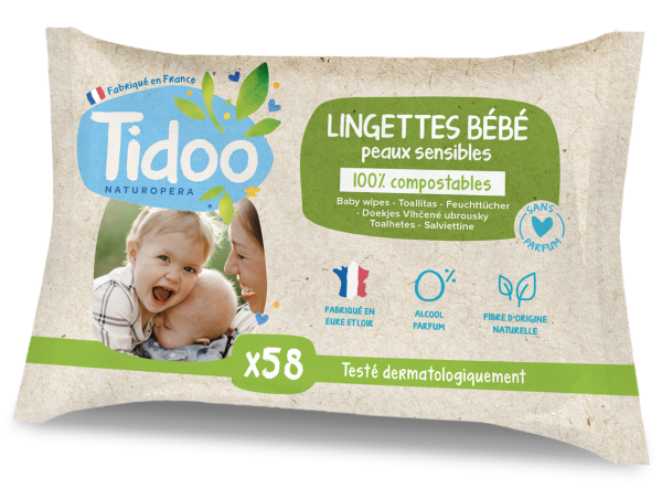 TIDOO LINGETTES BEBE ULTRADOUCES 100% COMPOSTABLE AU CALENDULA X 58