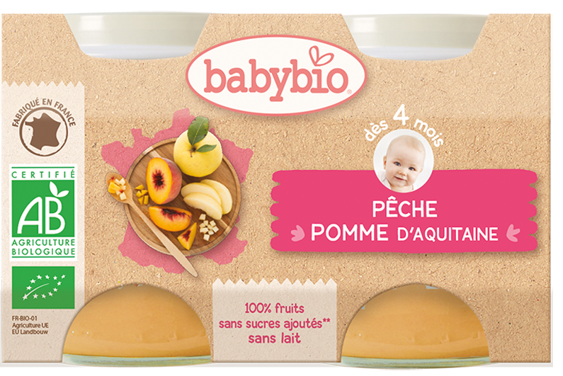 Babybio Pêche Pomme d’Aquitaine 2X130G