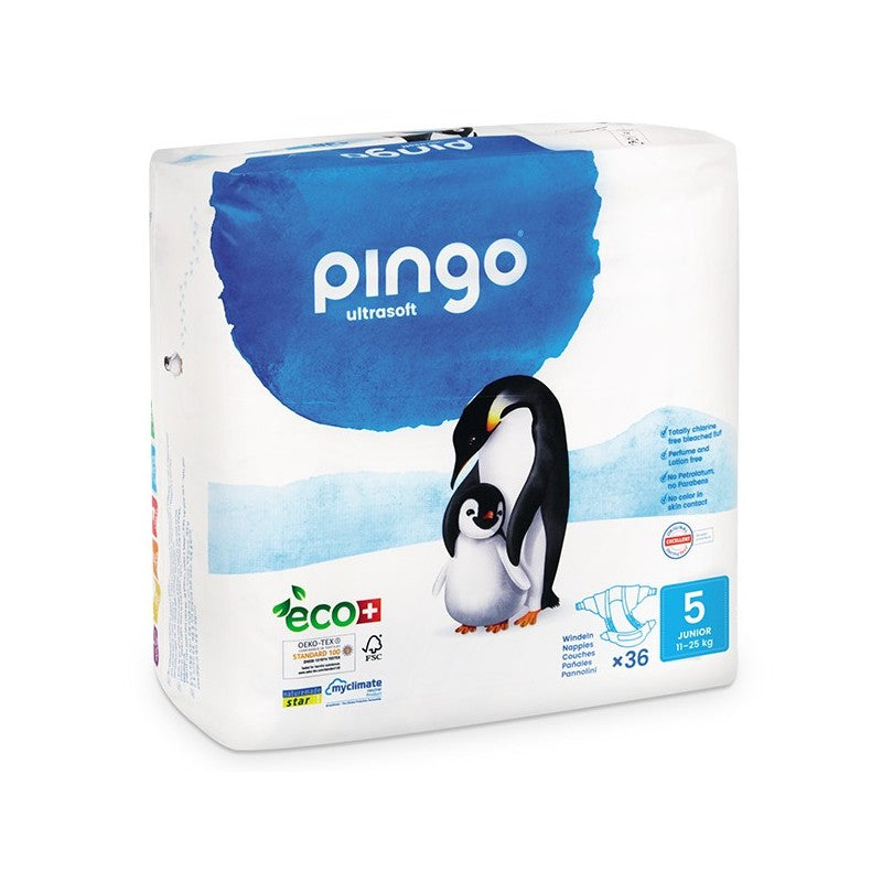 PINGO COUCHES ÉCOLOGIQUES JETABLES JUNIOR TAILLE 5 (11-25KG) 36 COUCHES