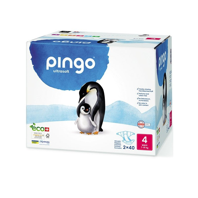 PINGO COUCHES ÉCOLOGIQUES JETABLES MAXI JUMBO TAILLE 4 (7-18KG) 2X40 COUCHES