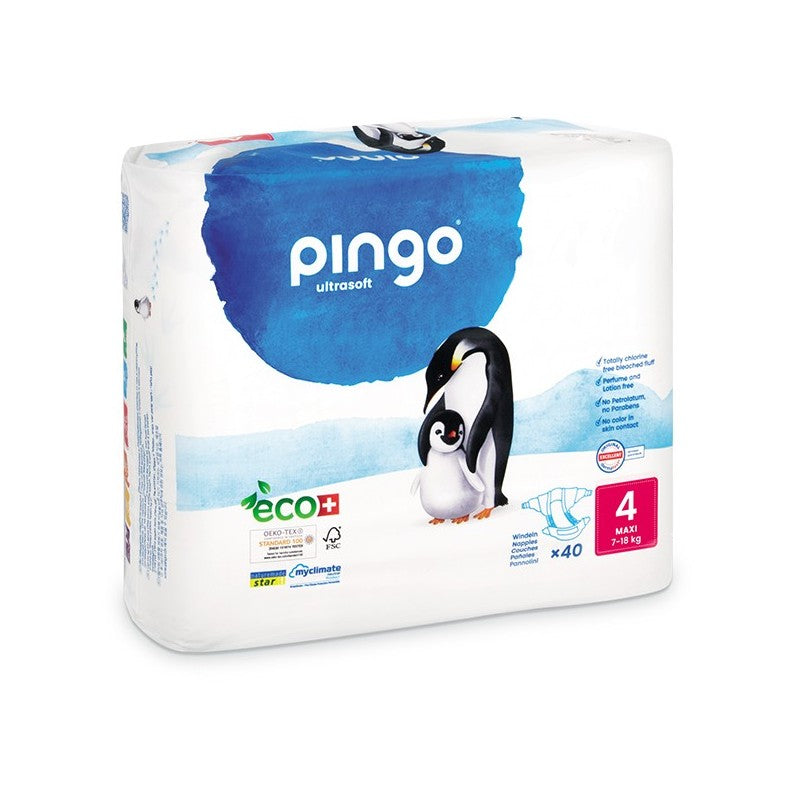 PINGO COUCHES ÉCOLOGIQUES JETABLES MAXI TAILLE 4 (7-18KG) 40 COUCHES