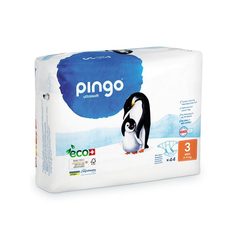 PINGO COUCHES ÉCOLOGIQUES JETABLES MIDI TAILLE 3 (4-9KG) 44 COUCHES