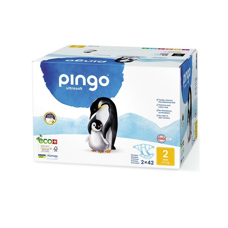 PINGO COUCHES ÉCOLOGIQUES JETABLES MINI JUMBO TAILLE 2 (3-6KG) 2X42 COUCHES