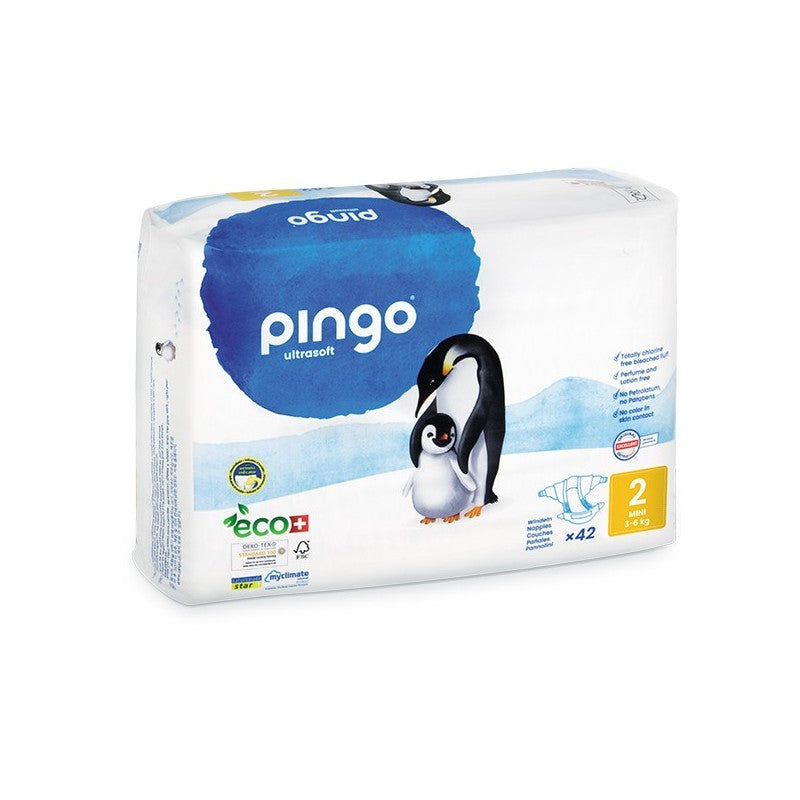 PINGO COUCHES ÉCOLOGIQUES JETABLES MINI TAILLE 2 (3-6KG) 42 COUCHES