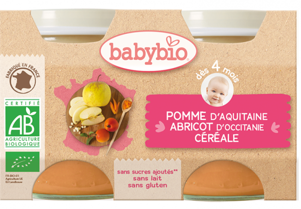 BABYBIO PETIT POT POMME ABRICOT CEREALES 2 X 130G