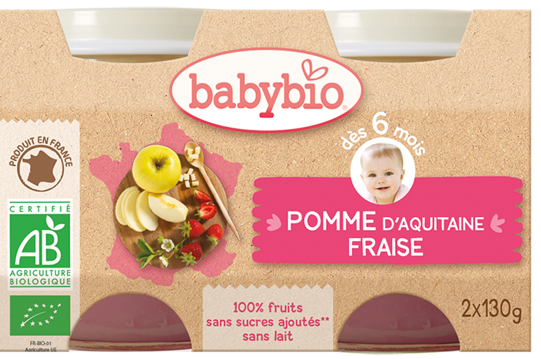 Babybio Pomme d’Aquitaine & Fraise 2X130G