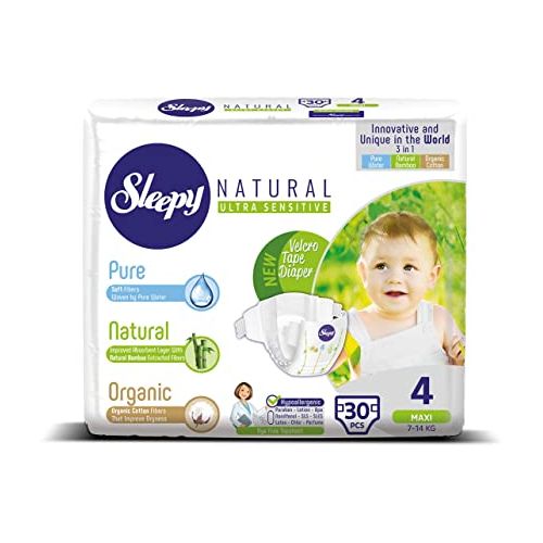 Sleepy Natural Bambou Couches Bébés Maxi Taille 4 – (7-14kg) 30 Unités