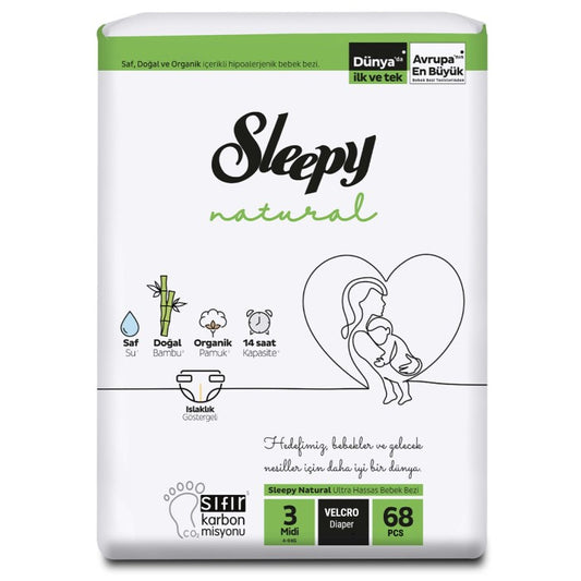 Sleepy Natural Bambou Midi Couches Culottes d’Apprentissage DOUBLE JUMBO. Taille 3 – 68 Pcs / 4-9 kg.