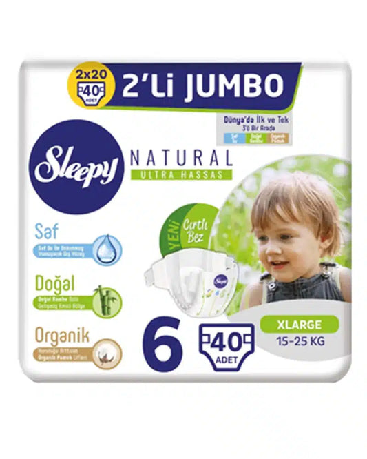 Sleepy Natural Couches Bébés XL Taille 6 Jumbo – (15-25kg) 40 Unités