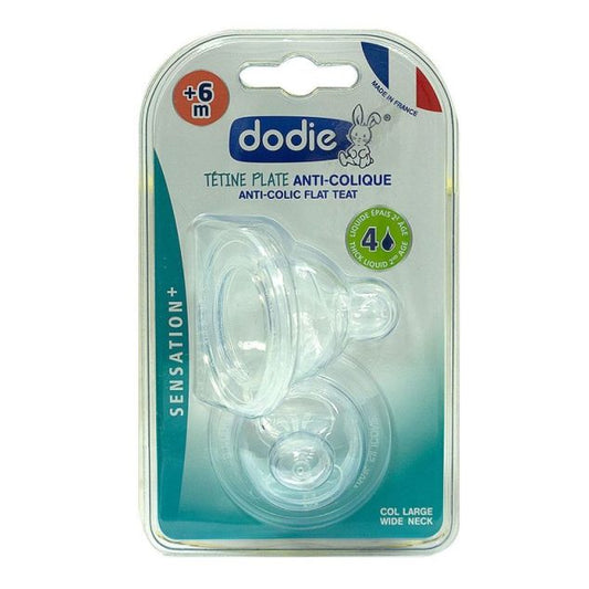 DODIE TETINE PLATE SENS+ ANTI COLIQUE D4 +6M LIQUIDE EPAIS X2