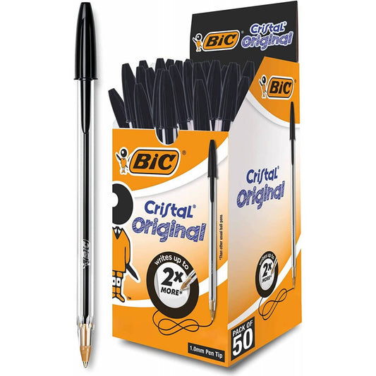 50 Stylos Noirs BIC Cristal Original 1.0 mm