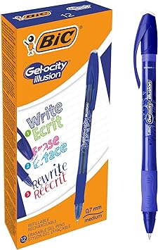 BIC Gel-ocity Illusion Stylos Gel Effaçables Rechargeable Pointe Moyenne (0,7 mm) - Bleu