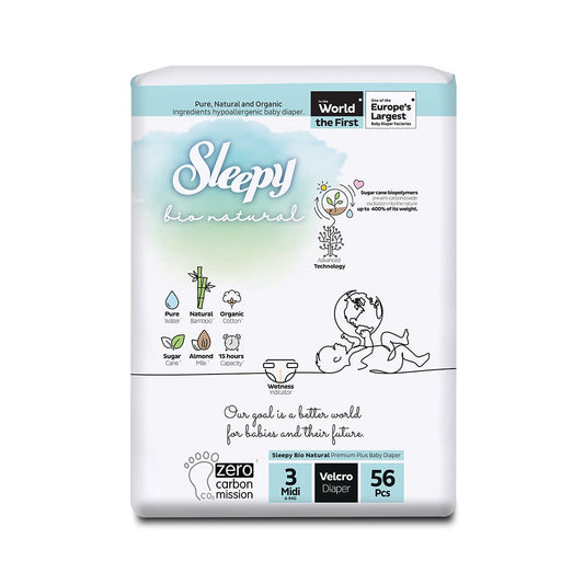 SLEEPY Bio Natural Diaper Double Jumbo Midi T3, 5-10KG - Paquet de 56