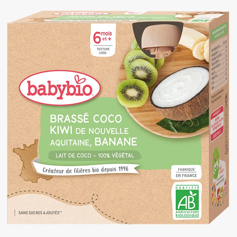 Babybio Brassé Lait de Coco Kiwi de Nouvelle-Aquitaine Banane 4x85G