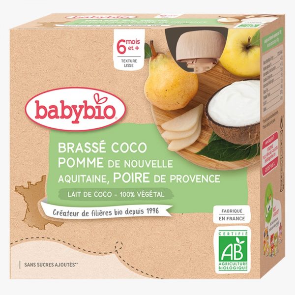 BABYBIO GOURDE BRASSE COCO POMME POIRE 4 X 85G