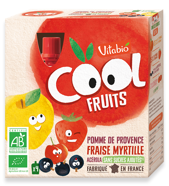 VITABIO COOL FRUITS POMME FRAISE MYRTILLE 4 X 90G