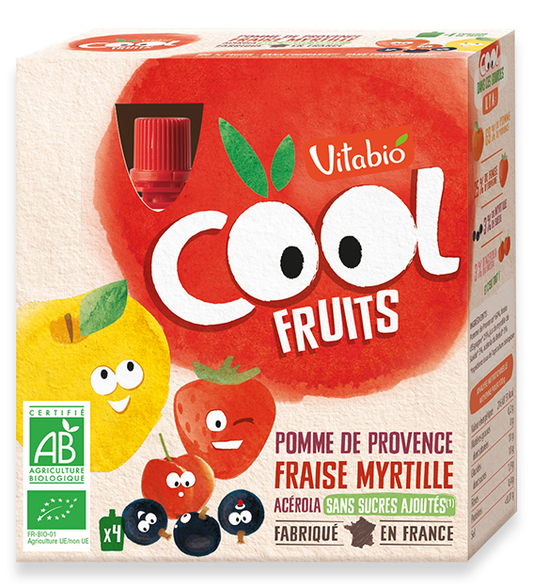 VITABIO COOL FRUITS POMME FRAISE MYRTILLE 4 X 90G