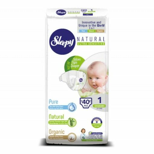 Sleepy Natural Couches Bébés Nouveau Née Taille 1 – (2-5kg) 40 Unités