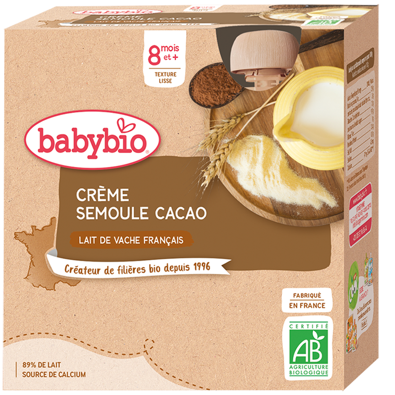 BABYBIO GOURDE CREME SEMOULE CACAO 4 X 85G