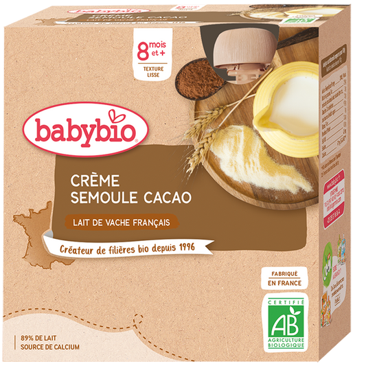 BABYBIO GOURDE CREME SEMOULE CACAO 4 X 85G