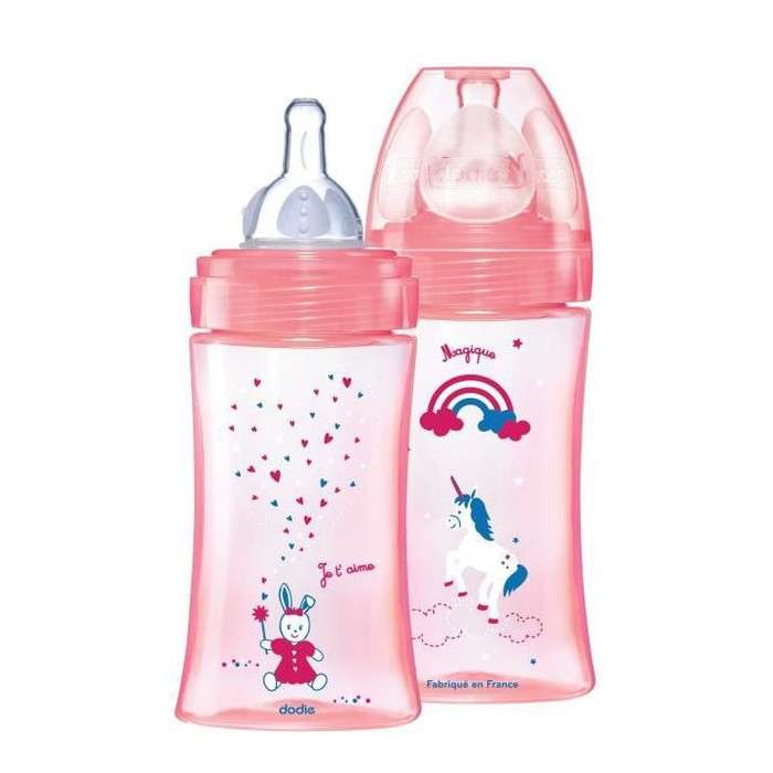 DODIE BIB INI+ 270ML ROSE LICORNE 0-6 M TET RONDE 3 VIT D2