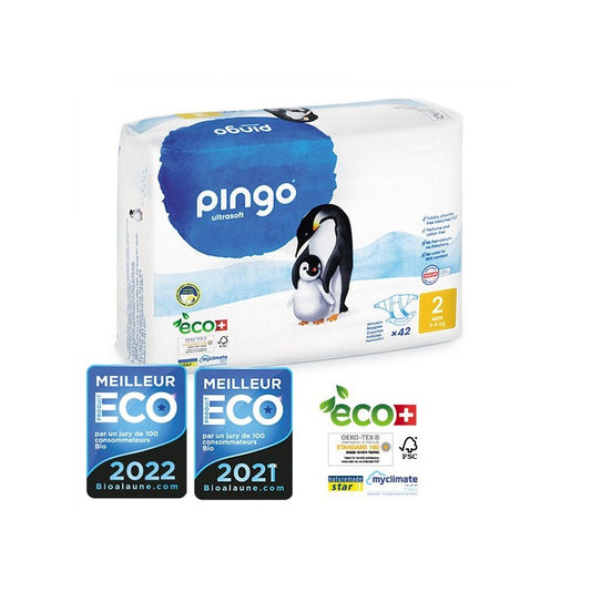 PINGO COUCHES ÉCOLOGIQUES JETABLES MINI TAILLE 2 (3-6KG) 42 COUCHES